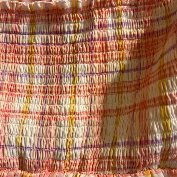 AS U WISH PINK/ORANGE PLAID SLEEVELESS SMOCKED MIDI DRESS SPRING/SUMMER SIZE L - Picture 11 of 12